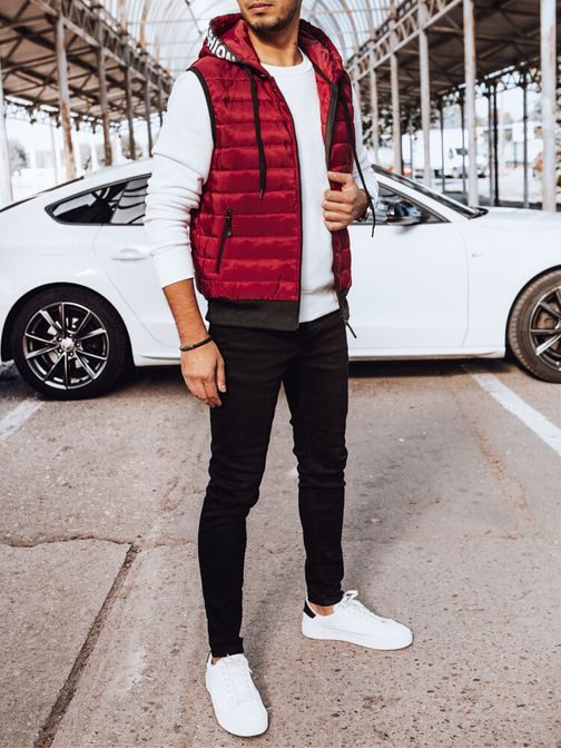 Egyedi bordó mellény trendi kapucnival