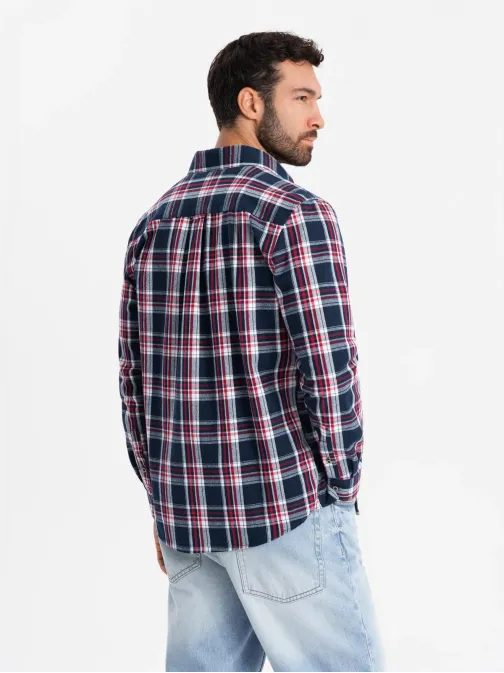 Trendi piros-sötét kék kockás mintás ing SHCS-0137