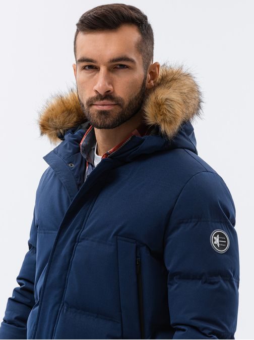 Vonzó sötét kék téli párka kabát V5 C554