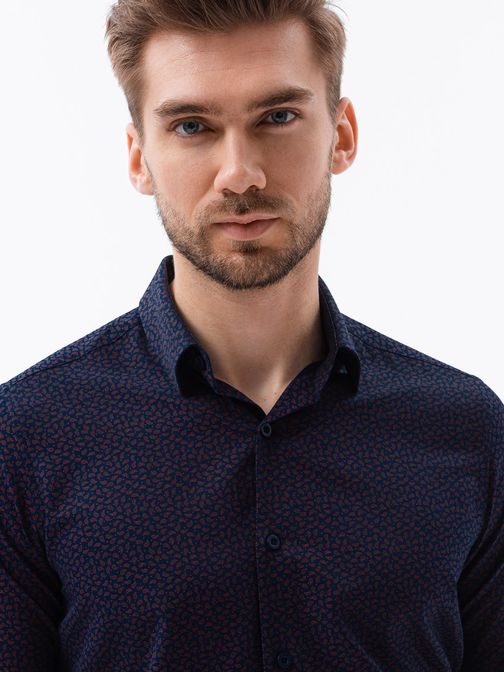 Sötét kék ing apró piros mintával K617