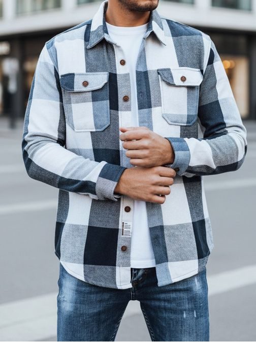 Kék kockás flanel ing mellzsebekkel