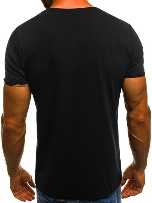 Trendi fekete póló terepmintás zsebbel OZONEE O/1178