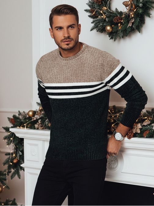 Pulóver dekoratív csíkokkal zöld