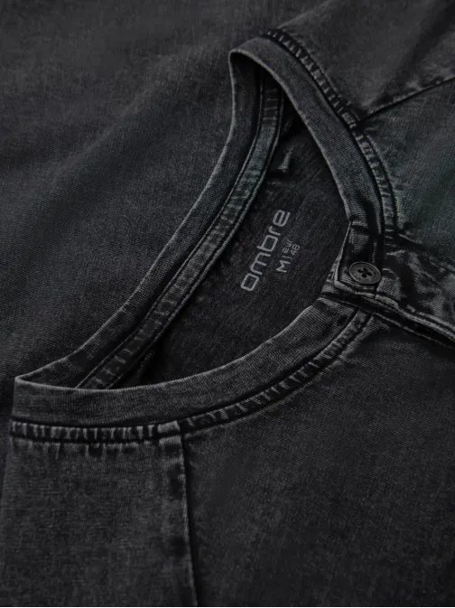 Fekete póló mosott mintával a gombokon V1 TSWT-0150