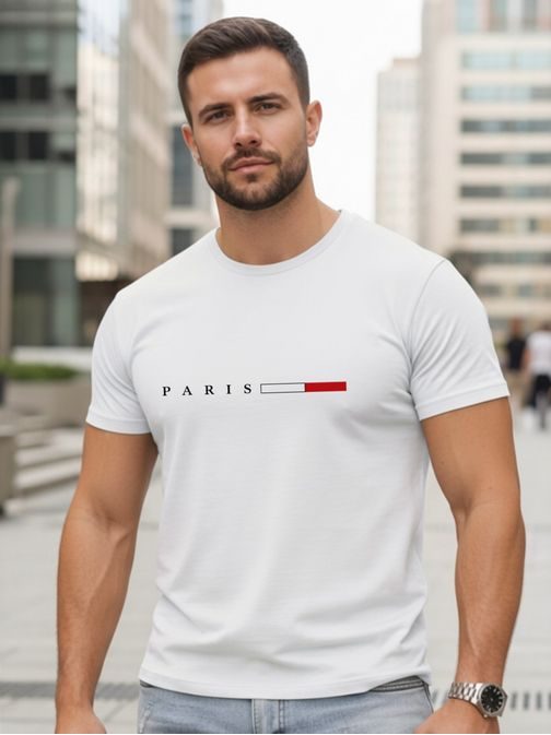 Férfi fehér póló „Paris” felirattal