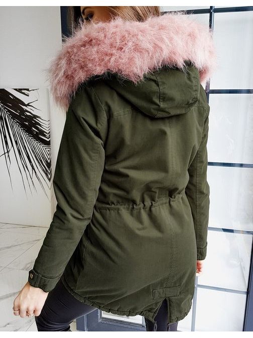 Csodálatos zöld női parka kabát rózsaszín árnyalattal Destons