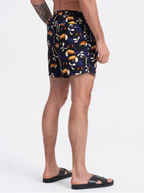 Fekete -sötét kék fürdősort tukánmadár motívummal   V1 SRBS-0140