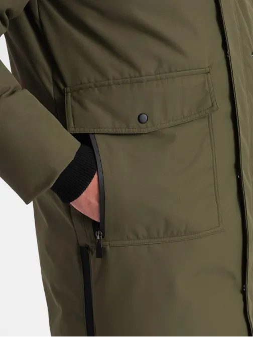 Téli eredeti oliva színű steppelt parka V3 JALJ-0148