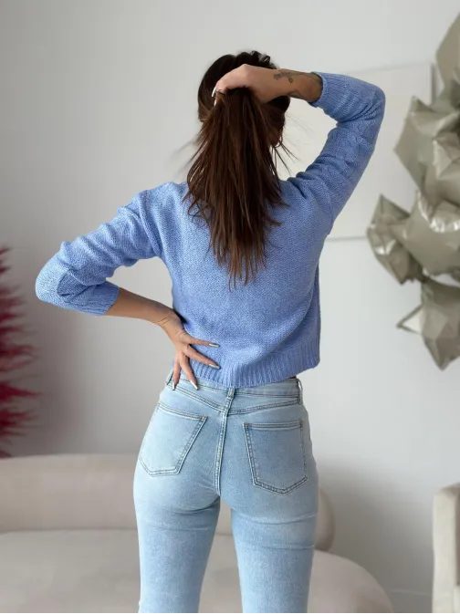 Női kék mintás pulóver ELR023