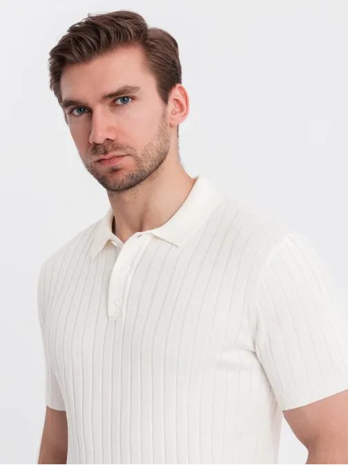 Férfi fehér SLIM FIT csíkos pólóing V3 POSS-0143