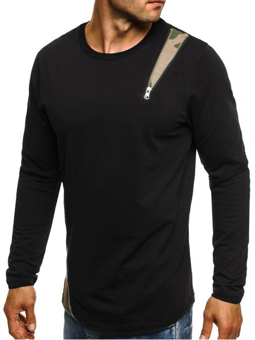 Férfi hosszú ujjú póló  ATHLETIC 754 fekete-terepmintás dzíszítéssel