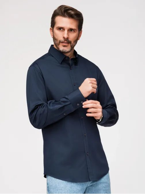 Férfi egyszínű sötétkék FIT SLIM ing V3 SHOS-0211 SHOS-0211