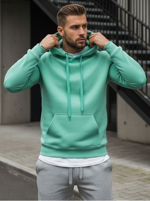 Egyszerű menta zöld kapucnis pulóver