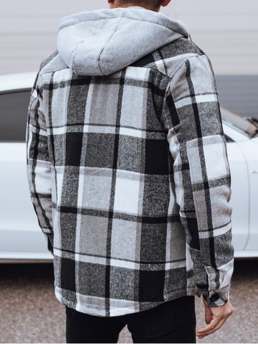 Szürke kockás férfi kabát kapucnival