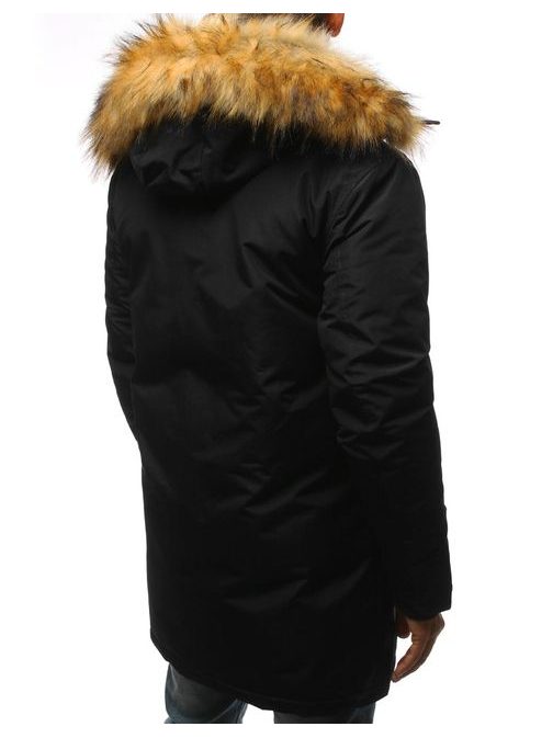 Fekete téli szőrmés parka kabát