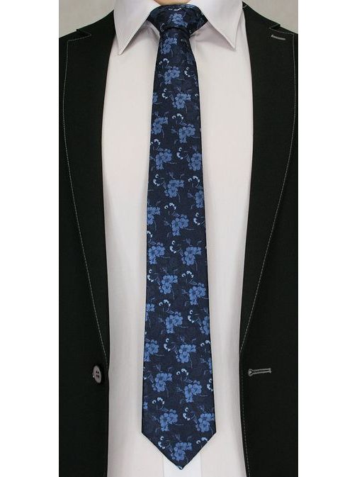 Elegáns sötét kék virág mintás nyakkendő