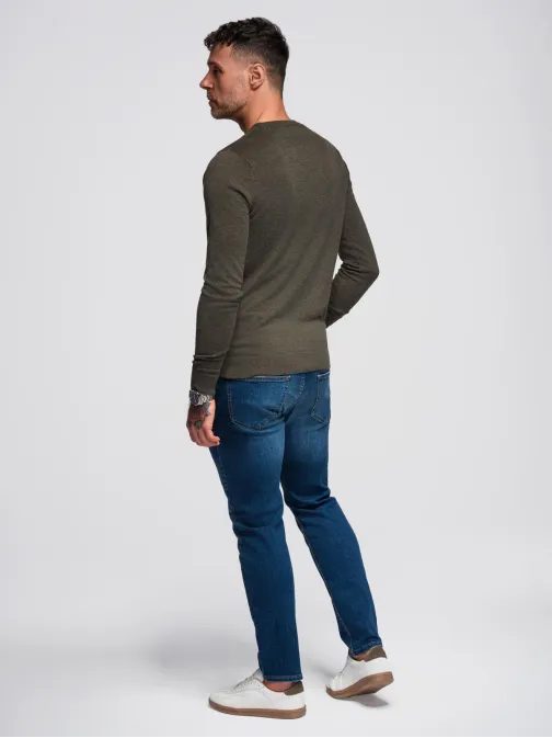 Klasszikus olívazöld pulóver kerek nyakkal V17 SWBS-0106