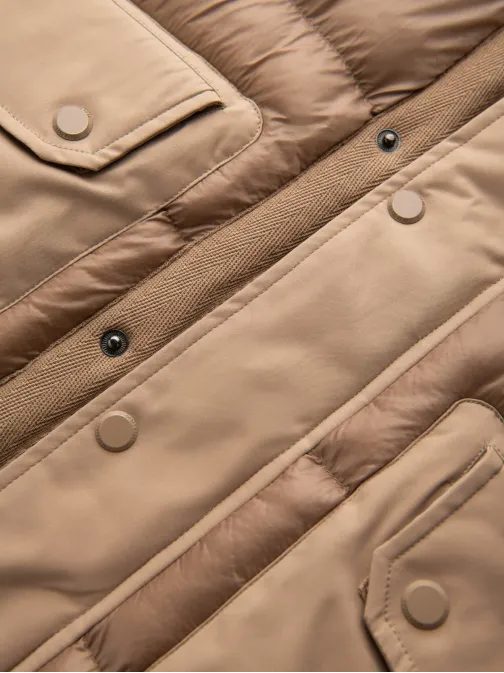 Vonzó bézs hosszú téli steppelt kabát V2 JALP-0165