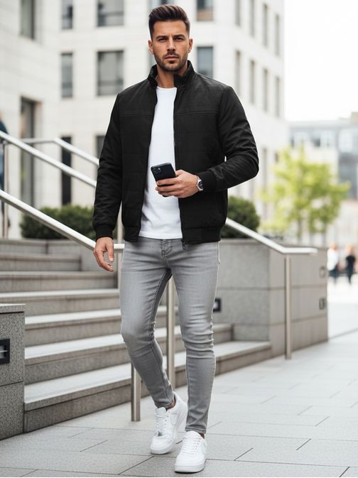 Átmeneti modern fekete kabát kapucni nélkül