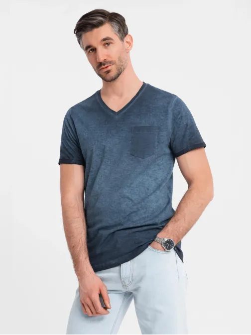 Sötétkék férfi póló kimosott mintával V7 TSWT-0242