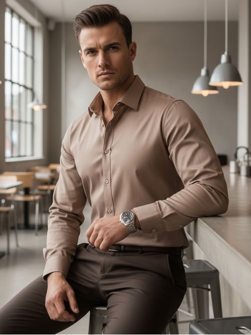 Basic bézs férfi ing