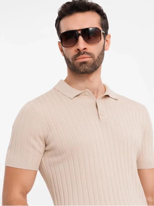 Férfi bézs SLIM FIT csíkos pólóing V2 POSS-0143