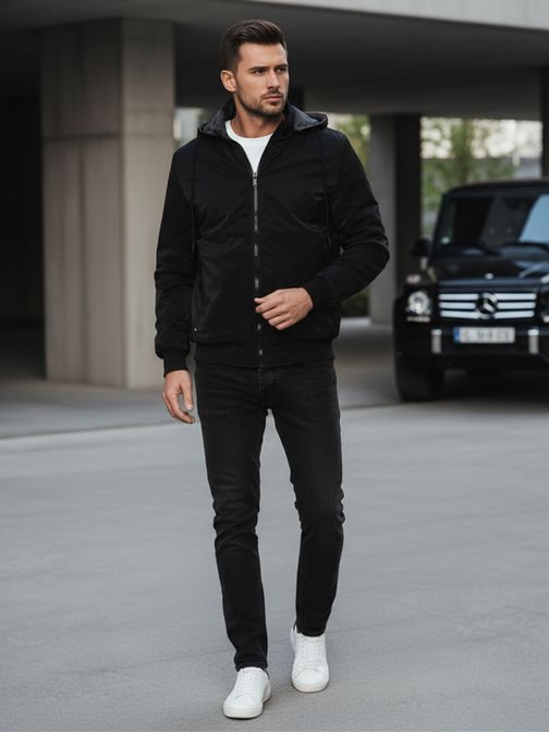 Férfi fekete kifordítható kabát kapucnival