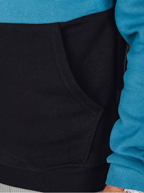 Kék és fekete férfi kapucnis pulóver