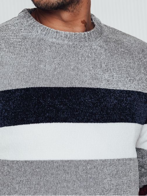 Férfi csíkos pulóver télre szürke