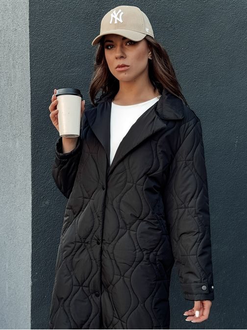 Trendi hosszú fekete steppelt kabátTrendify