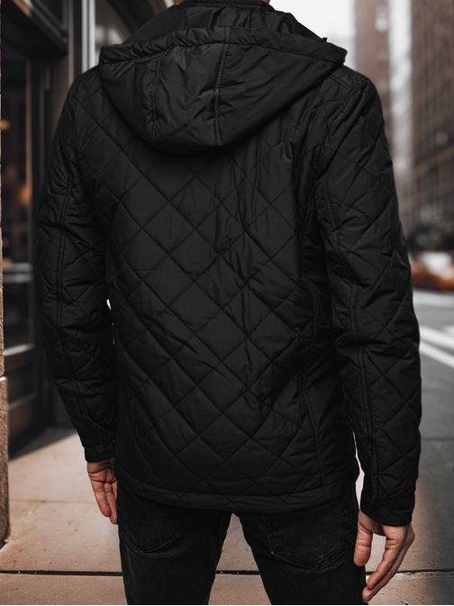 Férfi átmeneti fekete kabát kapucnival