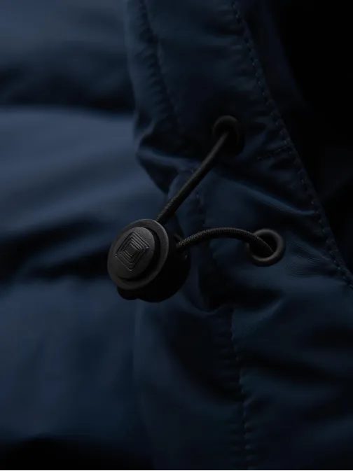 Férfi kék steppelt kabát kapucnival V4 JAHP-0304