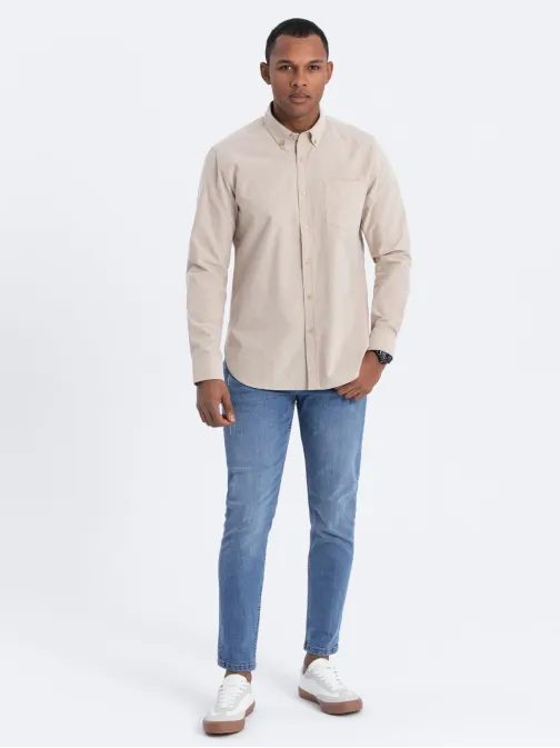 Lezsér bézs színű ing zsebbel  V1 SHOS-0153