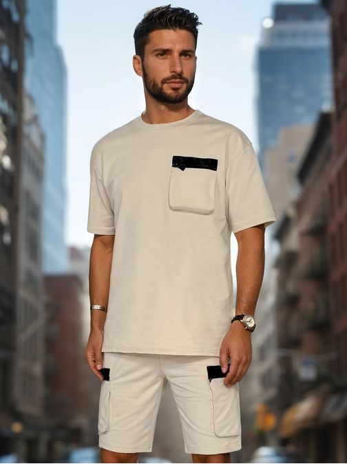 Egyedi férfi szett zsebekkel krém színben