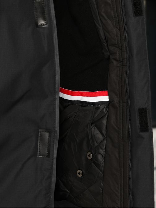 Téli fekete kabát fényvisszaverő elemekkel