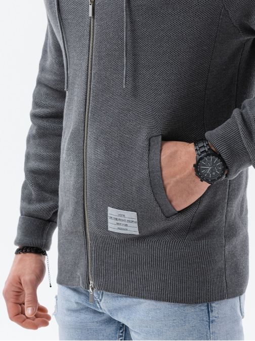 Trendi sötét szürke cipzáras pulóver   E186