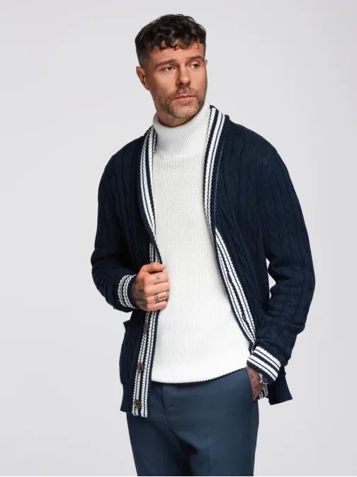 Kötött pulóver férfiaknak sötétkék v1 om-swcd-0152