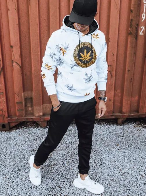 Fehér pulóver eredeti nyomtatással férfiaknak