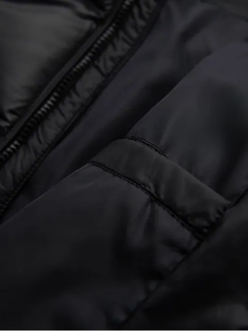 Fényes fekete steppelt kabát V1 JAHP-0303