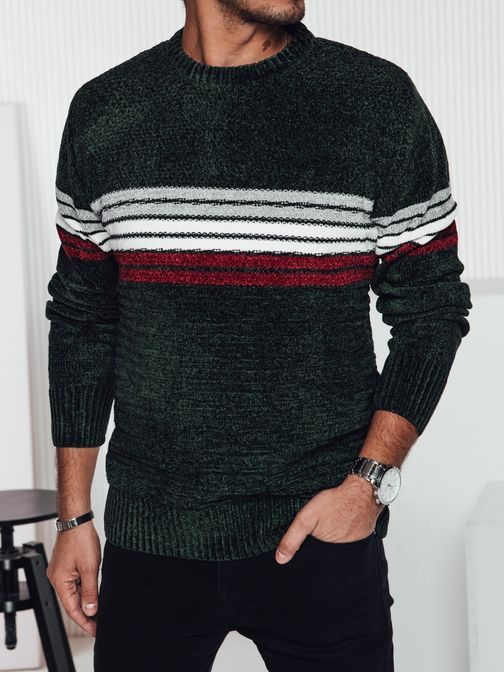 Férfi dizájner pulóver télire zöld színben