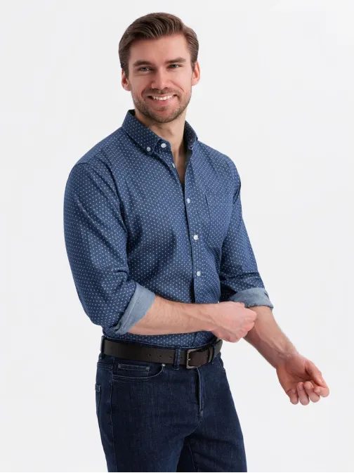 Sötétkék férfi ing finom mintával V2 SHDS-0179