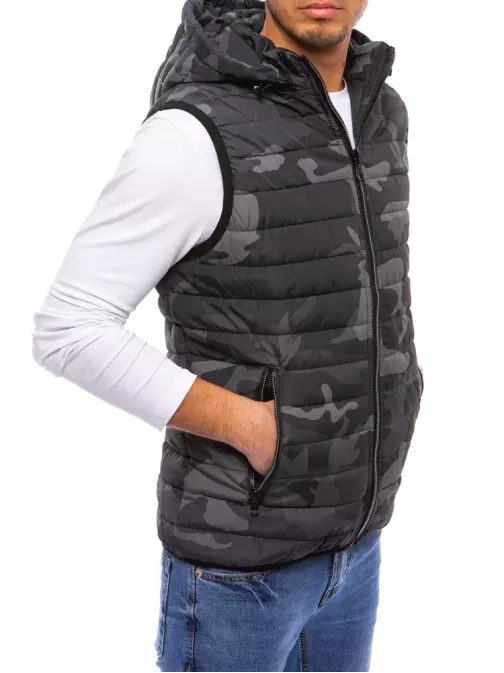 Szürke terepmintás kapucnis mellény