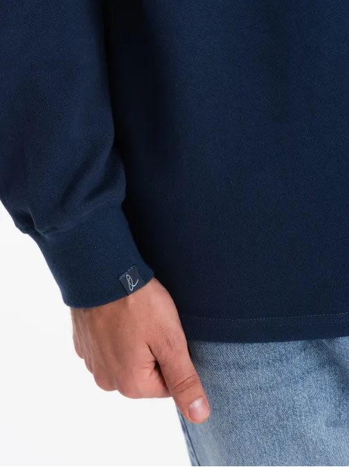 Érdekes férfi sötétkék pulcsi gallérral V5 SSNZ-0149