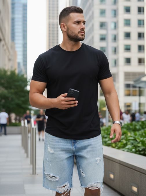 Egyszínű fekete póló nyomtatás nélkül (Plus Size)