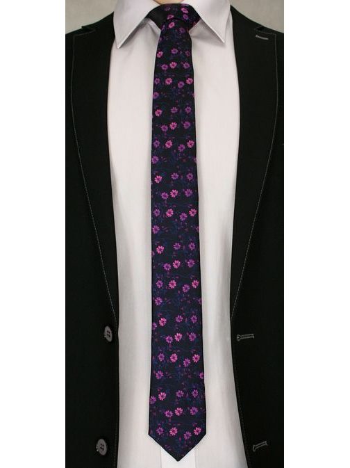 Fekete apró virág mintás nyakkendő
