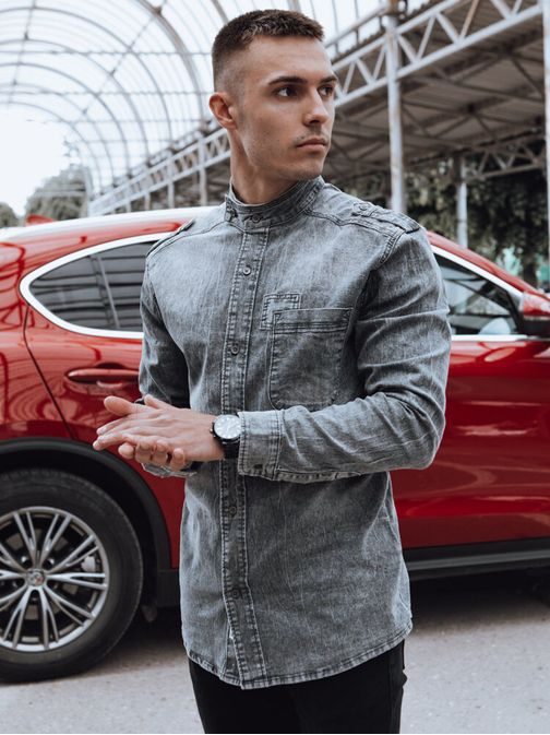 Vonzó szürke farmer ing álló gallérral