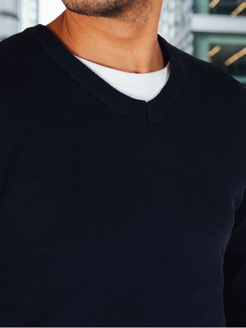 Basic sötétkék férfi v-nyakú pulóver