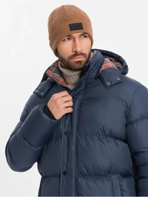 Sötétkék télikabát kockás béléssel V1 JAHP-0205