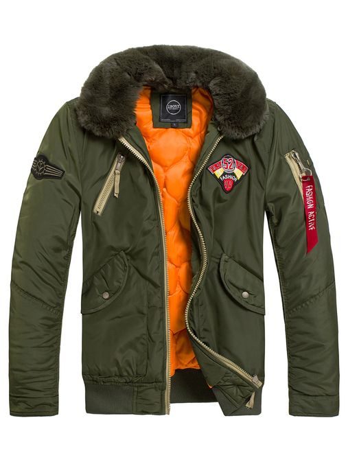 Khaki bomber dzseki szőrmés gallérral X1027K