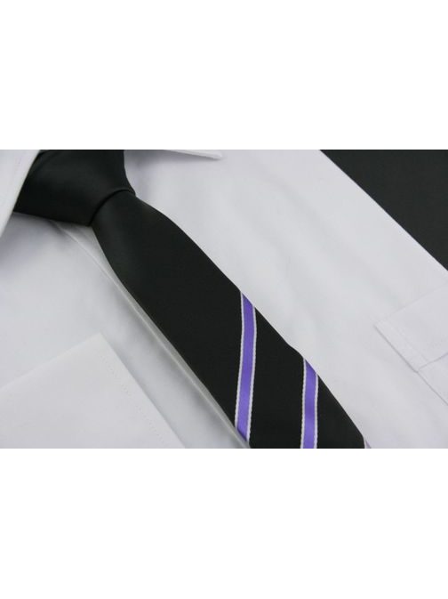 Trendi fekete-lila férfi nyakkendő
